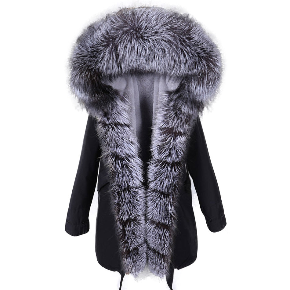 Natural fur coat fox fur collar jacket