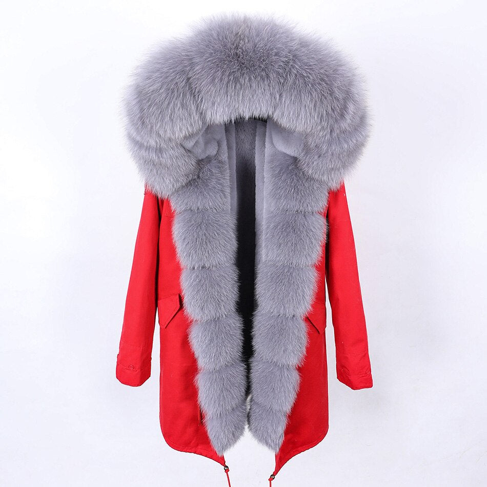 Natural fur coat fox fur collar jacket